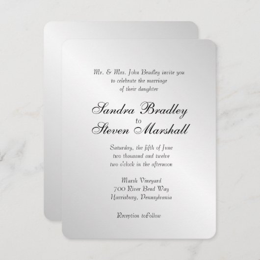 Elegant Silver Wedding Invitations Kaart (Voorkant / Achterkant)