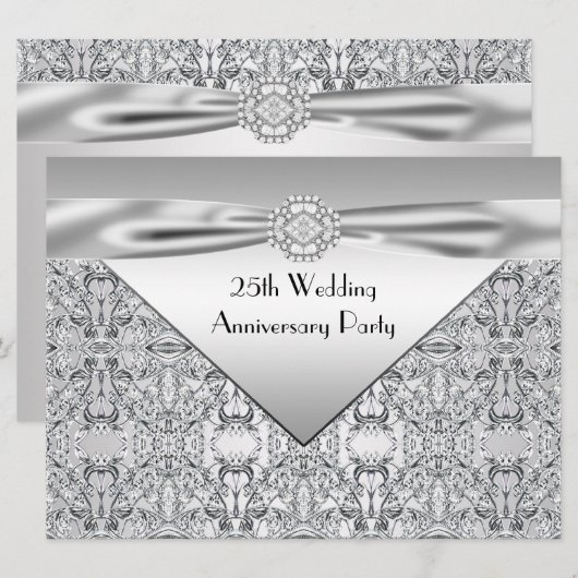 Elegant Silver Wedding Jubileum Party Kaart (Voorkant / Achterkant)