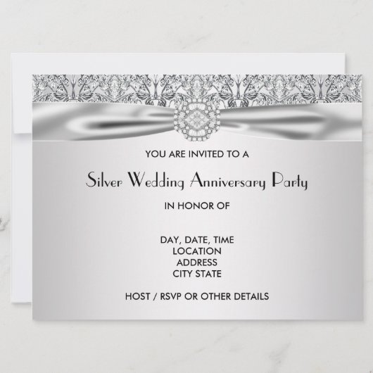 Elegant Silver Wedding Jubileum Party Kaart (Achterkant)