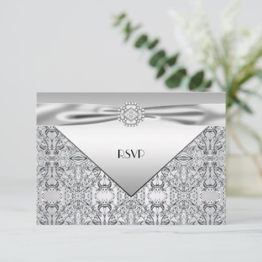 Elegant Silver Wedding Jubileum Party RSVP Kaartje (Staand voorkant)