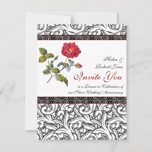 Elegant Silver Wedding Jubileum Uitnodiging (Voorkant)