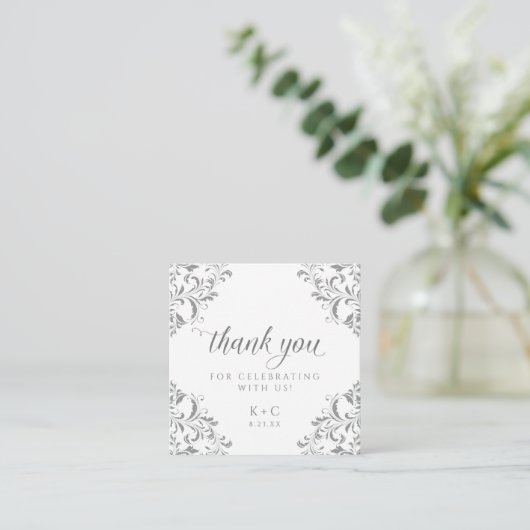 Elegant Silver Wedding Luxury  Favor Kaarten (Staand voorkant)