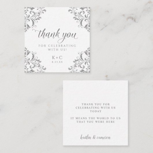 Elegant Silver Wedding Luxury  Favor Kaarten (Voorkant / Achterkant)