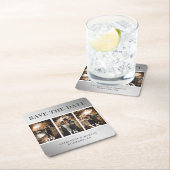 Elegant Silver Wedding Photo Collage Save the Date Kartonnen Onderzetters (Insitu)