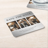 Elegant Silver Wedding Photo Collage Save the Date Kartonnen Onderzetters (Schuin)