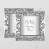 Elegant Silver White, 25e Jubileum Partij Kaart (Voorkant / Achterkant)