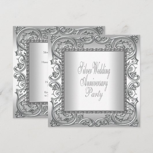 Elegant Silver White, 25e Jubileum Partij Kaart (Voorkant / Achterkant)