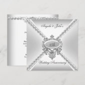 Elegant Silver White 25th Wedding Jubileum 3 Kaart (Voorkant / Achterkant)