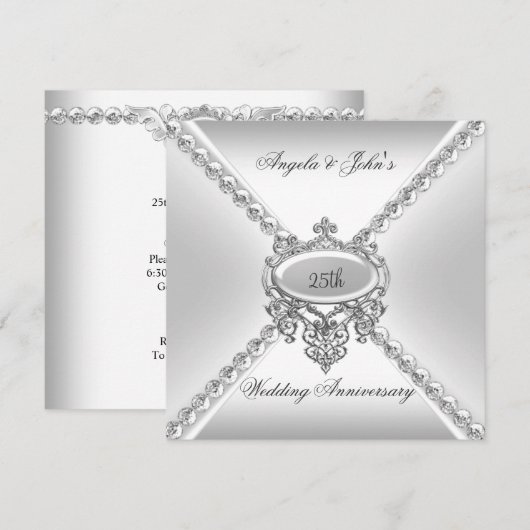 Elegant Silver White 25th Wedding Jubileum 3 Kaart (Voorkant / Achterkant)