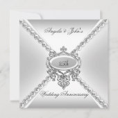 Elegant Silver White 25th Wedding Jubileum 3 Kaart (Voorkant)