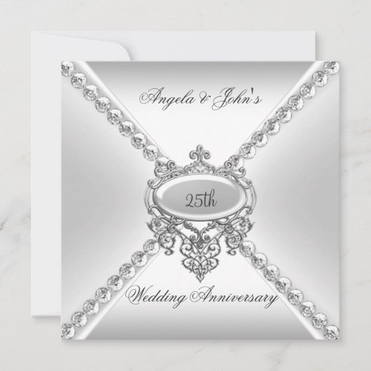 Elegant Silver White 25th Wedding Jubileum 3 Kaart (Voorkant)