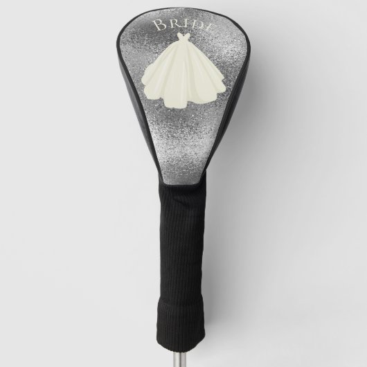 Elegant Silver White Bride Gown Typography WeddinG Golfheadcover (Voorkant)