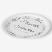 Elegant Silver & White Frilly Filigree Wedding Papieren Bordje (Gekanteld)