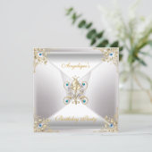 Elegant Silver White Gold Blue Jewel Birthday Kaart (Staand voorkant)