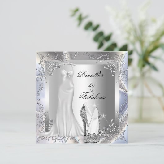 Elegant Silver White High Hiel Fleous 50 Kaart (Staand voorkant)