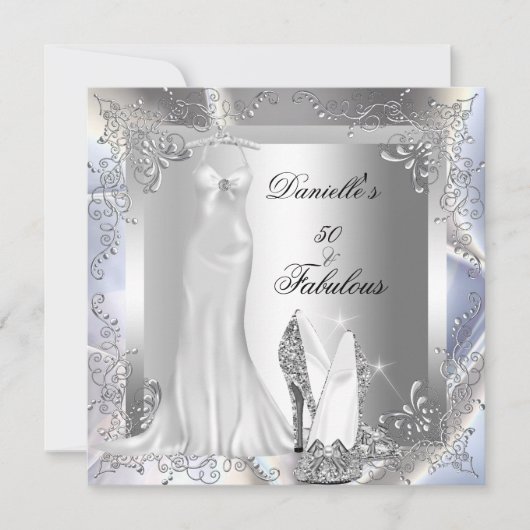 Elegant Silver White High Hiel Fleous 50 Kaart (Voorkant)