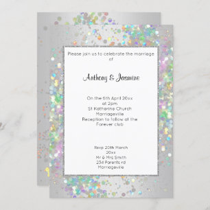 ELEGANT SILVER WHITE HOLOGRAPHIC PASTEL WEDING KAART