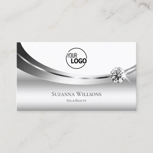 Elegant Silver White met Logo en Sparkle Diamond Visitekaartje (Voorkant)