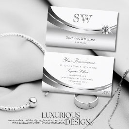 Elegant Silver White met Monogram Sparkly Diamond Visitekaartje