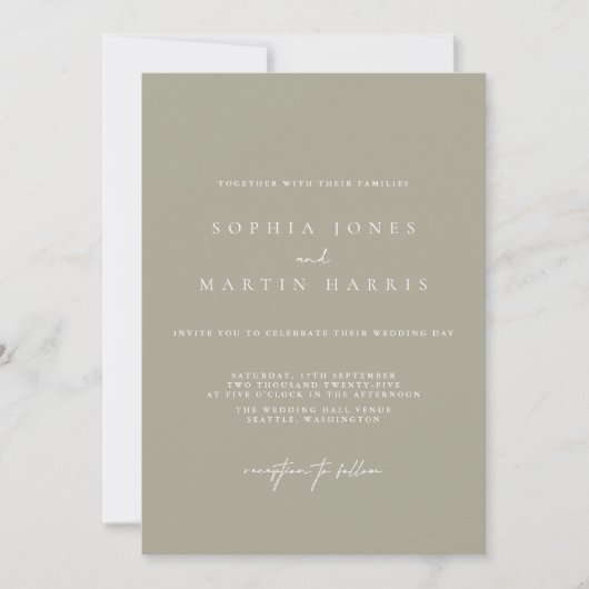 Elegant Silver & White Modern Wedding Invitation Kaart (Voorkant)