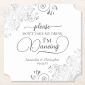 Elegant Silver & White Neem niet mijn Drink bruilo Kartonnen Onderzetters (Voorkant)