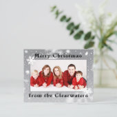 Elegant Silver White Snowflakes kerstfoto Briefkaart (Staand voorkant)
