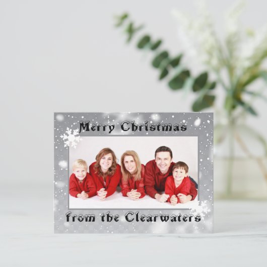 Elegant Silver White Snowflakes kerstfoto Briefkaart (Staand voorkant)