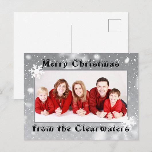 Elegant Silver White Snowflakes kerstfoto Briefkaart (Voorkant / Achterkant)