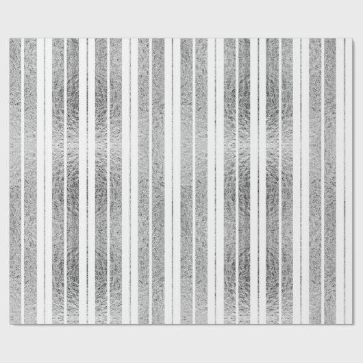 Elegant Silver White Striped Kerstfeestdag Cadeaupapier (Vlak)