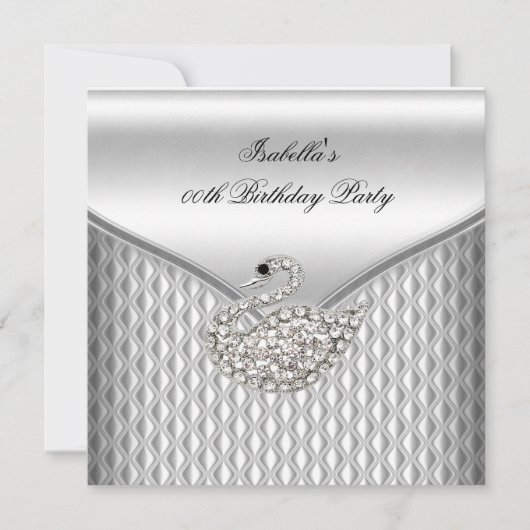 Elegant Silver White Swan Birthday Party Kaart (Voorkant)