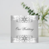 Elegant Silver White Wedding Invitation Kaart (Staand voorkant)