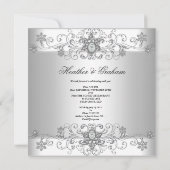 Elegant Silver White Wedding Invitation Kaart (Achterkant)