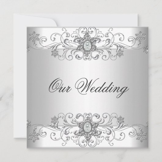 Elegant Silver White Wedding Invitation Kaart (Voorkant)