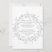Elegant Silver Wildflower Wreath Afstuderen Aankondiging (Achterkant)