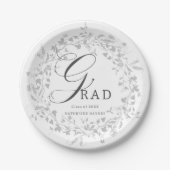 Elegant Silver Wildflower Wreath Afstuderen Papieren Bordje (Voorkant)