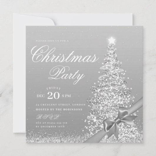 Elegant Silver Winter Christmas Tree Bow  Kaart (Voorkant)