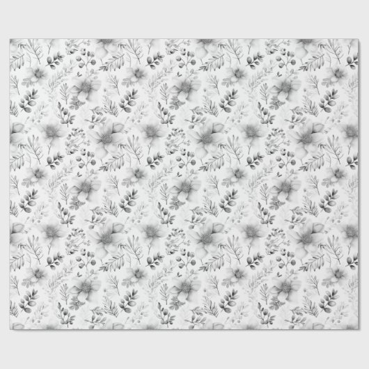 Elegant Silver Winter Florals Cadeaupapier (Vlak)