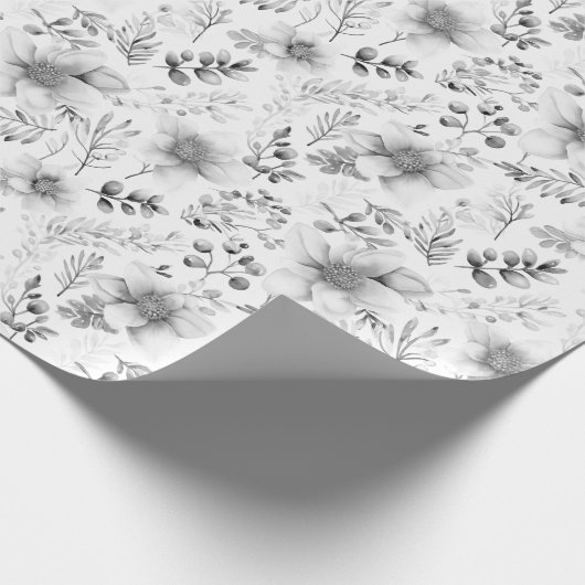 Elegant Silver Winter Florals Cadeaupapier (Hoek)