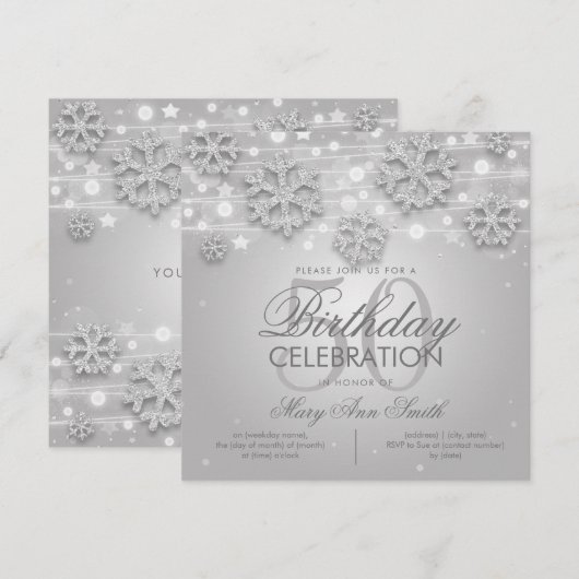 Elegant Silver Winter Glitter 50e verjaardag Kaart (Voorkant / Achterkant)