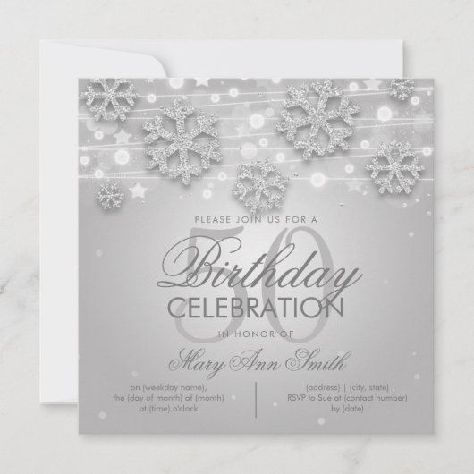 Elegant Silver Winter Glitter 50e verjaardag Kaart (Voorkant)