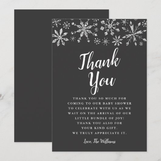 Elegant Silver Winter Wonderland Baby shower Bedankkaart (Voorkant / Achterkant)