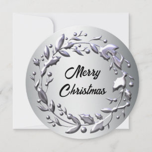 Elegant Silver Wreath in Silver Kerstmis Feestdagenkaart