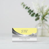 Elegant Silver Yellow met Monogram en diamant Visitekaartje (Staand voorkant)