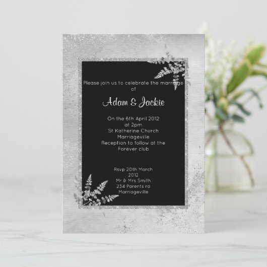 ELEGANT SILVER ZWARTE GLITTER WEDING KAART (Staand voorkant)