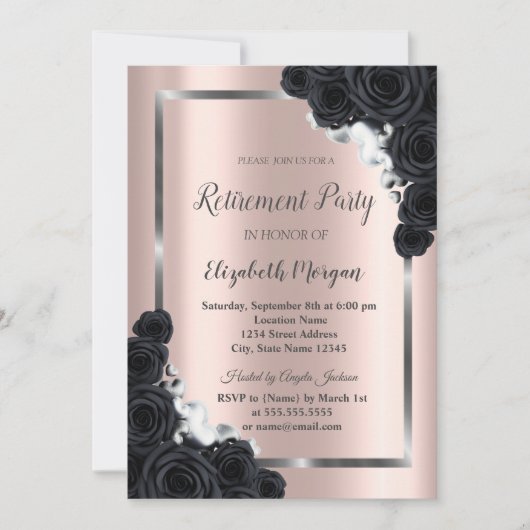 Elegant SilverFrame, Black Rozen Retirement Kaart (Voorkant)