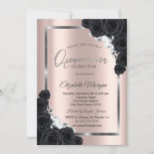 Elegant SilverFrame, zwarte Rozen Quinceañera Kaart (Voorkant)