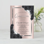 Elegant SilverFrame, zwarte Rozen Quinceañera Kaart (Staand voorkant)