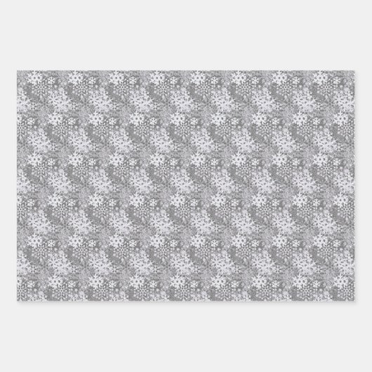 Elegant Silvery White Snowflakes Winter Grey Inpakpapier Vel (Voorkant 2)