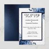 ELEGANT SIMPEL FLORAL NAVY PATTERN RSVP KAART (Voorkant / Achterkant)