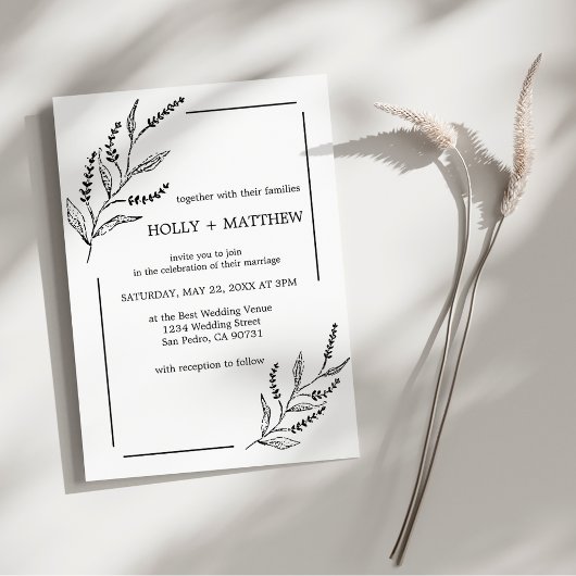 Elegant Simpel Lavendel Chic Botanisch Huwelijk Kaart